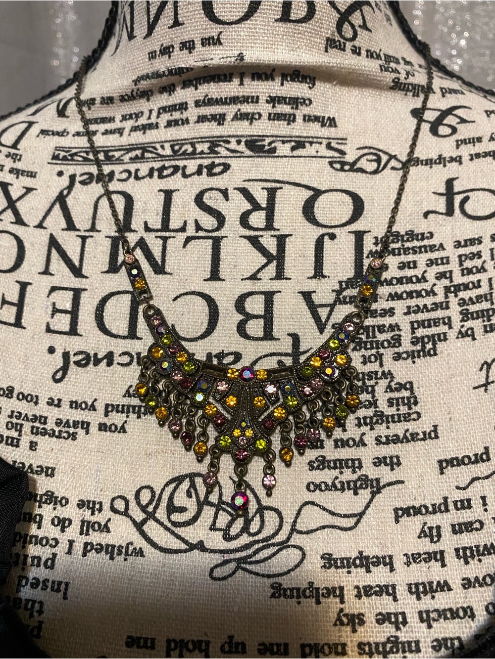 Vintage Volm Antique-Style Multicolor Crystal Bib Necklace - Women Jewelry